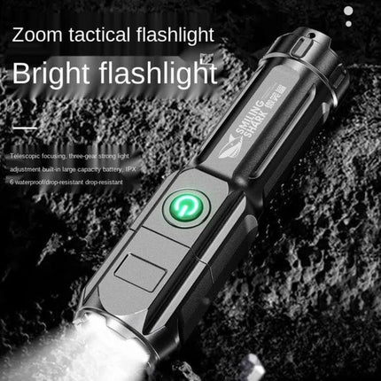 Smiling Shark LED Flashlight With Telescopic Focus For Outdoor Use compact tactical flashlight with USB charging and 5500mAh battery