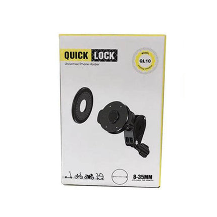 Snap-On Magnetic Ring Phone Holder For Bicycle Or Motorcycle mounted on handlebar with magnetic ring and adjustable clamp