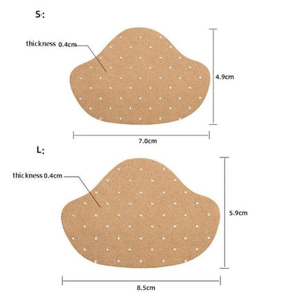 Sneaker Heel Pad For High Heels White Soft Antiabrasion - beige perforated heel cushion pad showing S (7.0x4.9cm) and L (8.5x5.9cm) sizes, 0.4cm thickness