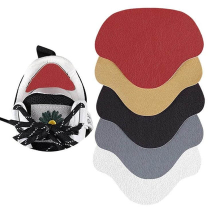 Sneaker Heel Protectors Self Adhesive For Everyday Wear red microfiber leather heel pads shown on white sneaker and multiple color stack