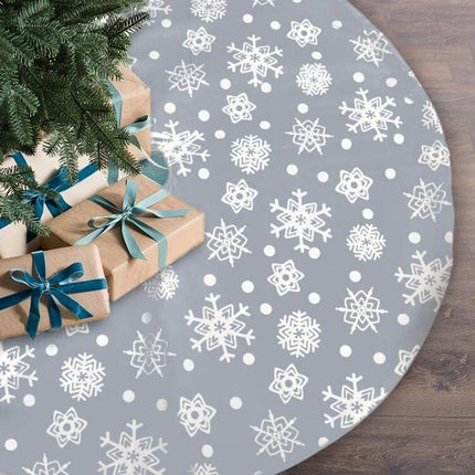 Snowflake Tree Skirt, 122 Cm Diameter For Christmas Decor - grey snowflake tree skirt under tree with wrapped gifts