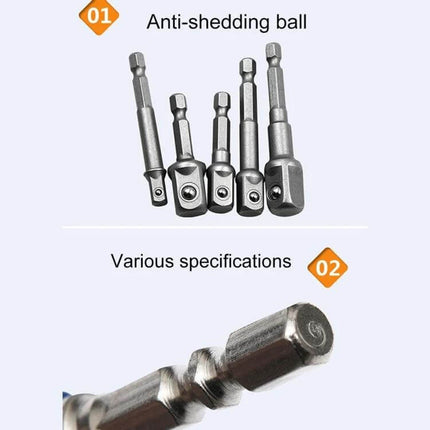 Socket Bit Extension Bar Set For Drills And Impact Drivers 65 To 73mm - five anti-shedding heavy-duty impact extensions for tight recessed sockets