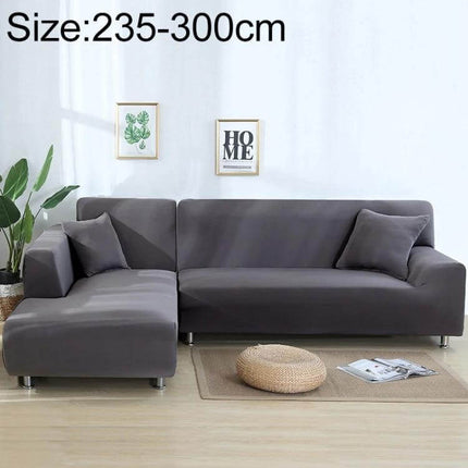 Sofa Cover Set For 3 To 4 Seaters For Everyday Use in gray polyester spandex, plain dyed fit on L-shaped 3-4 seater sofa