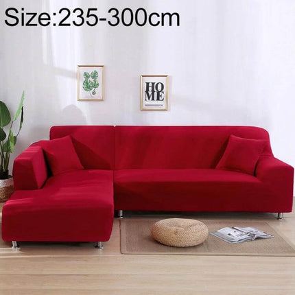 Sofa Cover Set For 3 To 4 Seaters For Everyday Use - red stretch polyester spandex cover on L-shaped 3-4 seater sofa in modern living room