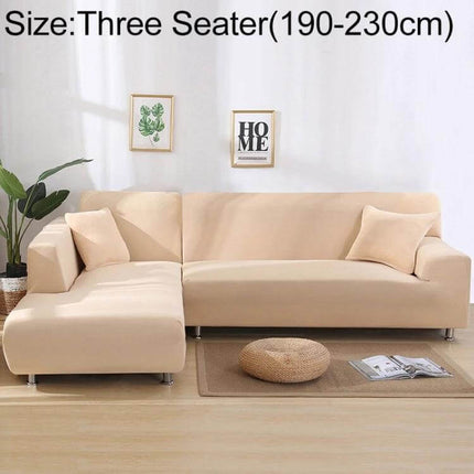 Sofa Cover Set For 3 To 4 Seaters For Everyday Use - beige stretch polyester spandex fitted cover on three-seater sectional protecting sofa from pets and spills