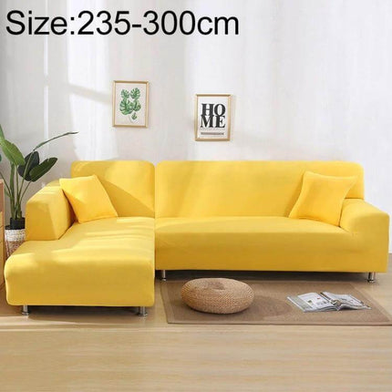 Sofa Cover Set For 3 To 4 Seaters For Everyday Use - yellow stretch polyester spandex cover on modern L-shaped sofa protecting upholstery