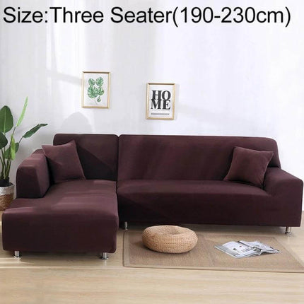 Sofa Cover Set For 3 To 4 Seaters For Everyday Use - stretch polyester spandex plain dyed cover on three-seater sectional in modern living room