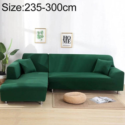 Sofa Cover Set For 3 To 4 Seaters For Everyday Use in dark green polyester-spandex on L-shaped 3-4 seater sofa protecting upholstery