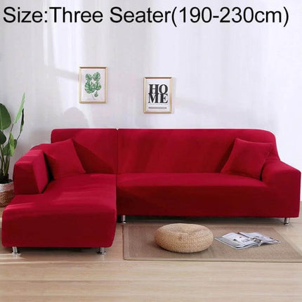 Sofa Cover Set For 3 To 4 Seaters For Everyday Use - Red stretch polyester-spandex cover on three-seater sectional protecting upholstery