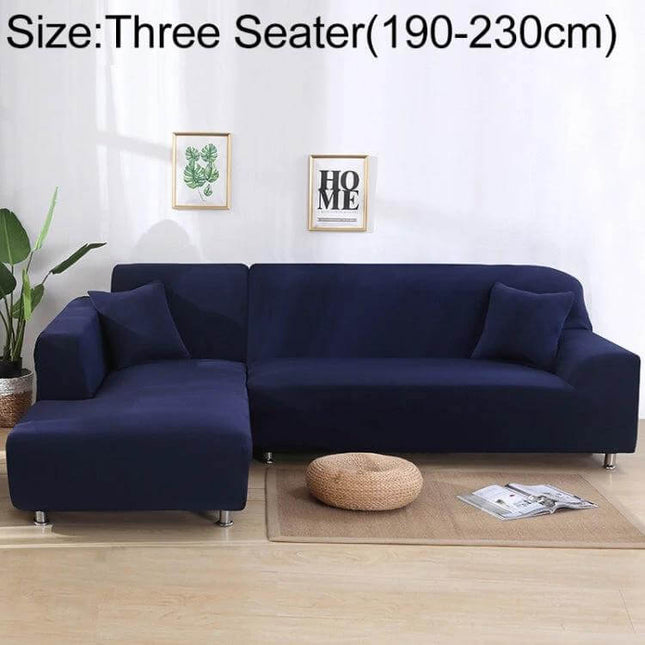 Sofa Cover Set For 3 To 4 Seaters For Everyday Use - navy blue stretch polyester-spandex cover on three-seater sectional protecting upholstery