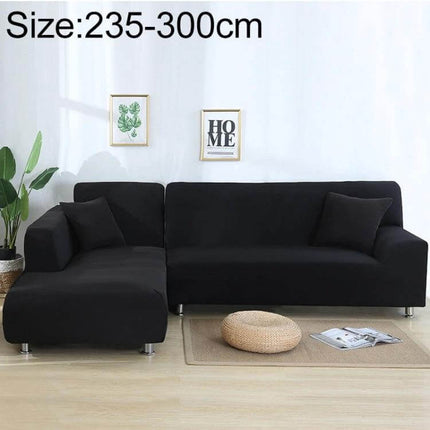 Sofa Cover Set For 3 To 4 Seaters For Everyday Use black stretch polyester spandex cover on L-shaped sofa in modern living room