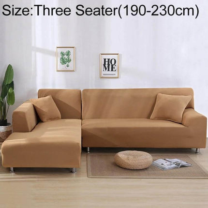 Sofa Cover Set For 3 To 4 Seaters For Everyday Use - brown stretch polyester spandex cover on three-seater sectional protecting sofa