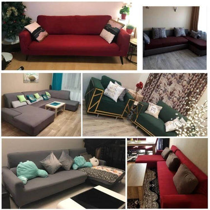 Sofa Cover Set With Pillowcase For Single And Two Seater protecting red, grey and green sofas in living room collage