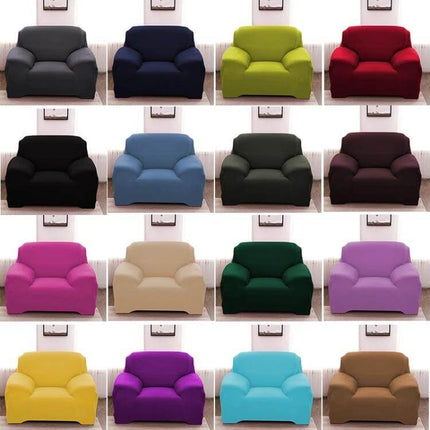 Sofa Cover Set With Pillowcase For Single And Two Seater in assorted solid colors showing multiple color options on single-seat sofa