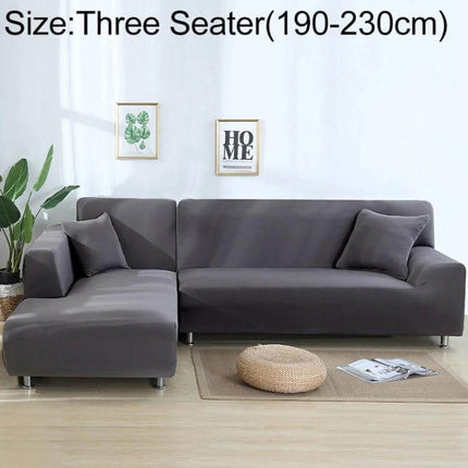 Sofa Cover Set For 3 To 4 Seaters For Everyday Use - Gray stretch polyester spandex cover on three seater sectional protecting against spills and pet wear