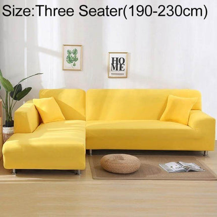 Sofa Cover Set For 3 To 4 Seaters For Everyday Use - yellow stretch polyester-spandex cover on three-seater sectional protecting sofa