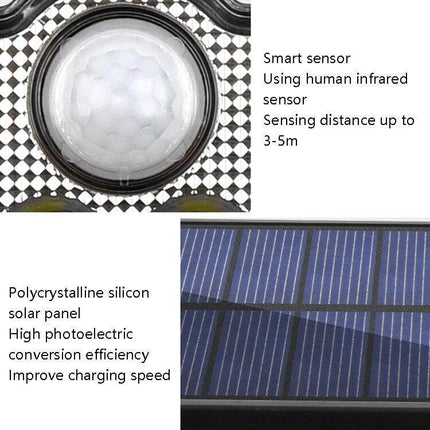 Solar 3-Head Rotatable Outdoor Wall Light For Garden with human infrared motion sensor and polycrystalline solar panel
