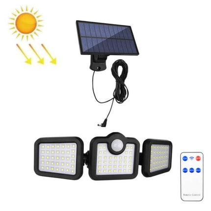Solar 3-Head Rotatable Outdoor Wall Light For Garden - solar-powered three-head LED with motion sensor, adjustable rotatable heads and remote control, wall-mountable