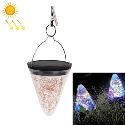 Solar Conical Starlight Pendant Lamp IP55 Outdoor Garden hanging solar pendant with starlight LEDs, wire handle and clip, daytime charging and night glow