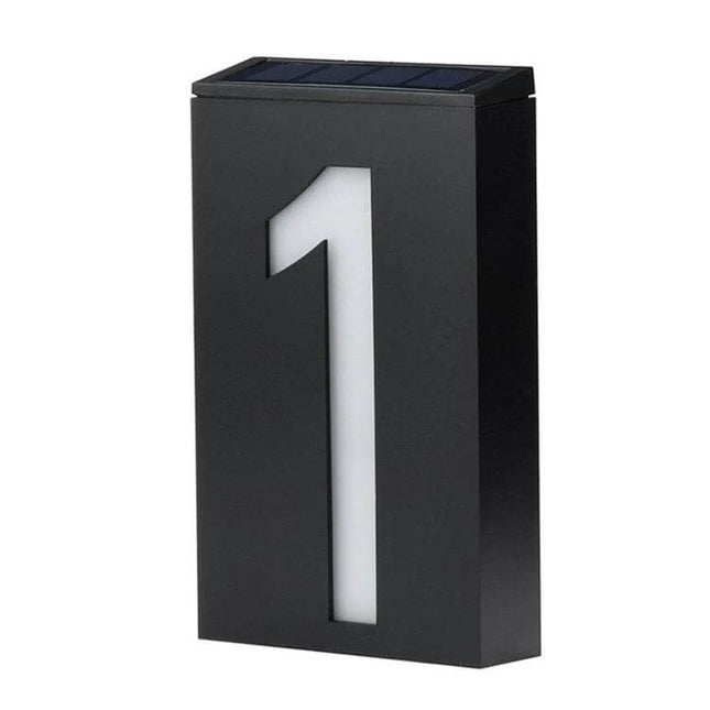 Solar Door Plate Light For House Numbers Outdoor Night Use - black weatherproof solar LED house number plaque with integrated solar panel