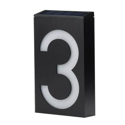 Solar Door Plate Light For House Numbers Outdoor Night Use – black solar LED house number 3 plate, weatherproof illuminated address sign