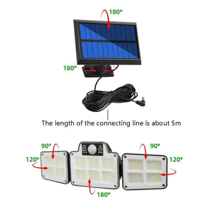 Solar Motion Sensor Courtyard Light for Outdoor Pathway - adjustable solar panel and triple-panel motion LED floodlight with 5m cable