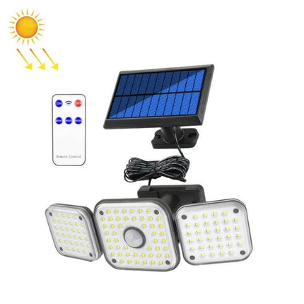 Solar Motion Sensor Courtyard Light for Outdoor Pathway with triple LED heads, solar panel and remote control for weatherproof pathway illumination