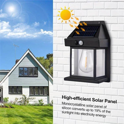 Solar Outdoor Tungsten Wall Light For Garden, Three Mode, Weatherproof - Weatherproof solar tungsten wall lamp with motion sensor and ABS housing
