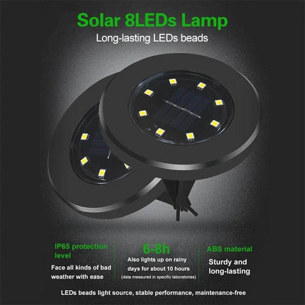 Solar Powered Garden Buried Lamp IP65 Waterproof for Walkways low-profile recessed 8-LED path light, IP65 waterproof solar garden lamp
