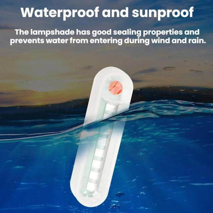 Solar-Powered Car Warning Taillights, Self-Adhesive waterproof ABS LED unit shown half-submerged to illustrate water- and sunproof sealing
