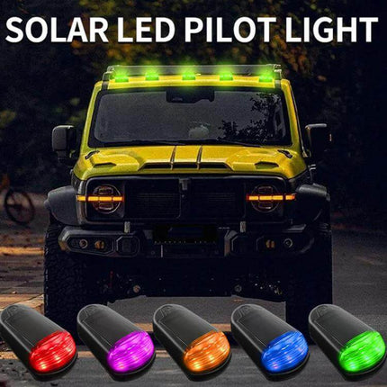 Solar-Powered Roof Warning Light - Yellow For Trucks mounted on a yellow truck roof, solar LED beacon improving visibility, waterproof and maintenance-free