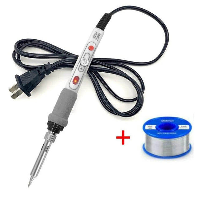 Soldering Iron For Electronics, Adjustable Temperature, US Plug – 100W soldering iron with adjustable temp, ceramic core, US plug and solder wire