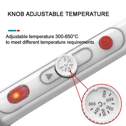 Soldering Iron For Electronics, Adjustable Temperature, US Plug - close-up of knob showing 300–650°C range and power LED