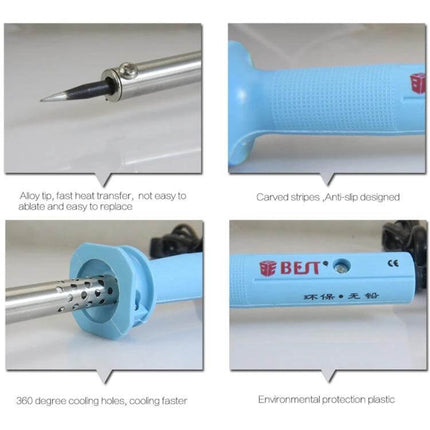 Soldering Iron For Electronics Repair At Home Lead Free - compact lead-free soldering iron with anti-slip blue handle for PCB, wire joins, and component re-tinning