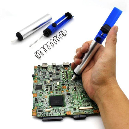 Soldering Iron Kit With Extra Tips For Home Repairs - 8-in-1 soldering iron kit shown repairing a circuit board with desoldering pump and tips