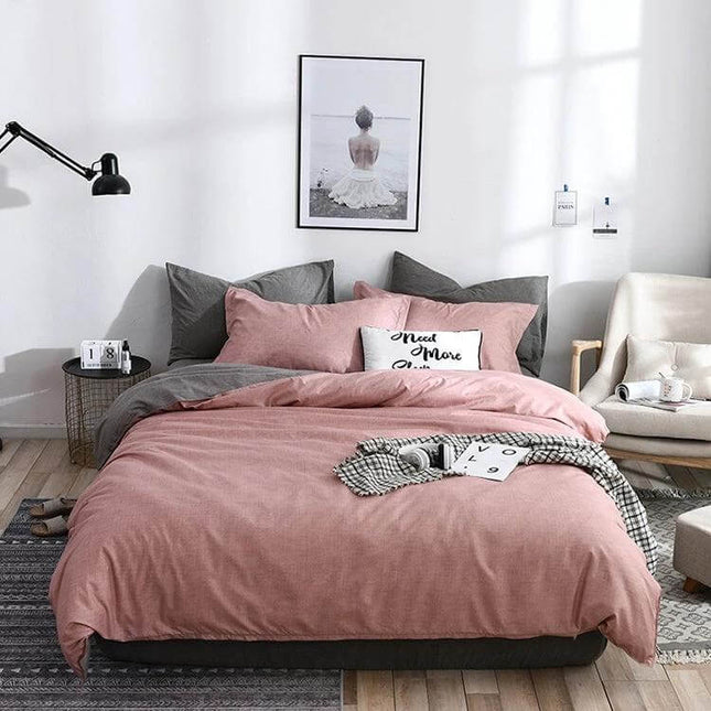 Solid Plaid Bedding Set For Bed, Cotton Blend, All Sizes - Blush Pink Minimalist Bedroom Display