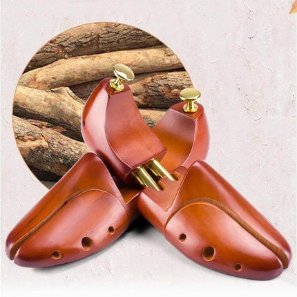Solid Wood Retractable Shoe Last For Everyday Shoe Care Sizes 37-46 - pair of polished cedar shoe trees with brass hardware for casual shoes