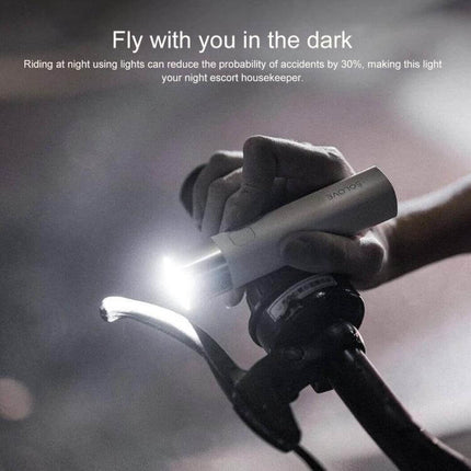 SOLOVE LED Flashlight USB Type C Portable Light for Everyday Use shown mounted on a bike handlebar emitting bright beam for night riding