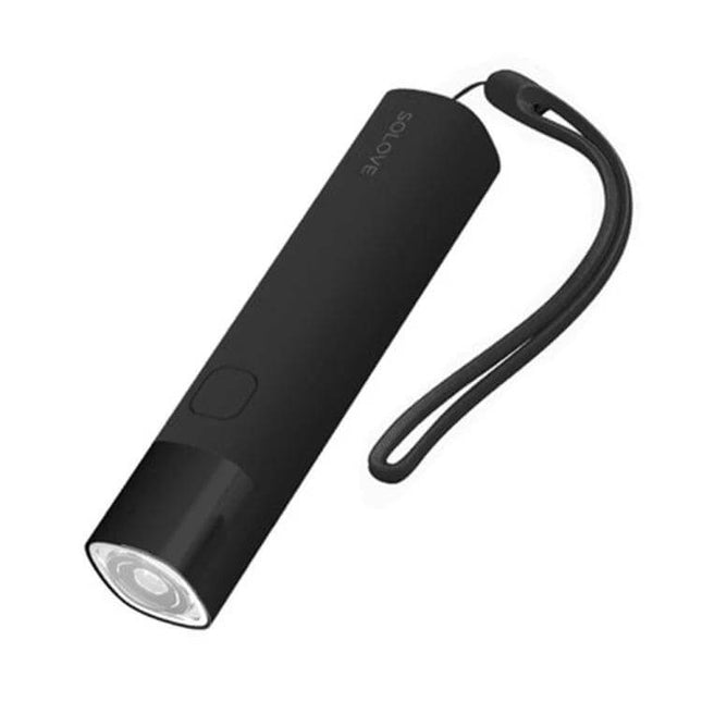 SOLOVE LED Flashlight USB Type C Portable Light for Everyday Use - compact black USB-C rechargeable everyday carry flashlight with wrist strap