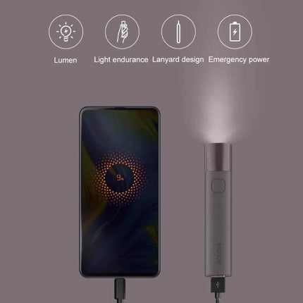 SOLOVE LED Flashlight USB Type C Portable Light for Everyday Use charging phone and functioning as handheld torch and emergency power bank