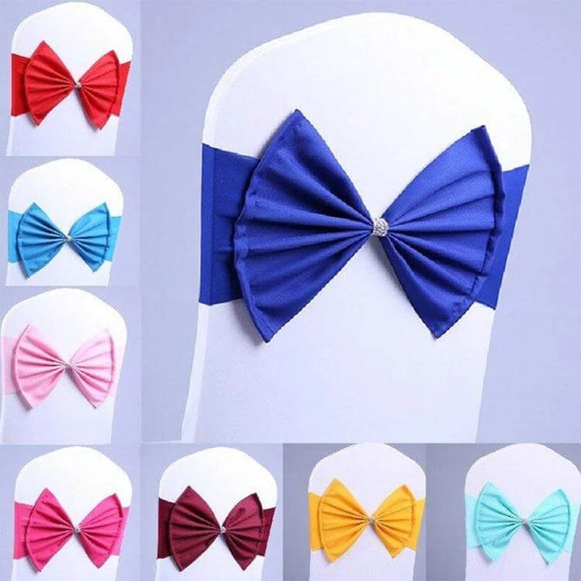 Spandex Chair Sash 12x48 Cm Bow Knot For Weddings And Events - blue bow knot on white chair cover, other color options