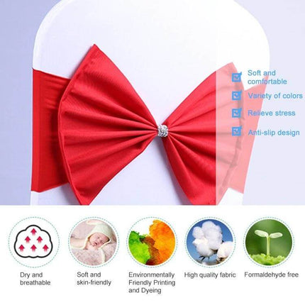 Spandex Chair Sash 12x48 Cm Bow Knot For Weddings And Events - Red Stretch Bow on White Chair