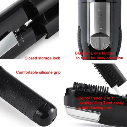 Split Ends Remover Hair Trimmer With Power Light For Dry Damaged Hair handheld electric trimmer showing power light, silicone grip and comb attachments