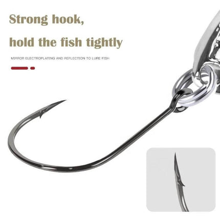 Spoon Lure Set With Single Hook Melon Sequins Pack metal single hook close-up showing sharp barb and double ring connection for freshwater fishing