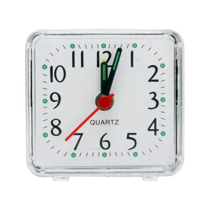 Square Alarm Clock With Transparent Case For Bedside And Office compact clear ABS square bedside alarm clock with silent movement and AA battery