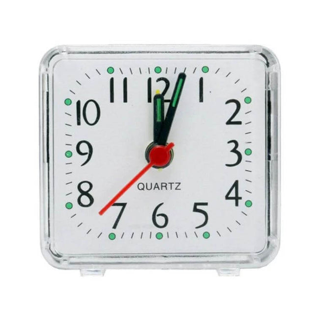 Square Alarm Clock With Transparent Case For Bedside And Office compact clear ABS square bedside alarm clock with silent movement and AA battery