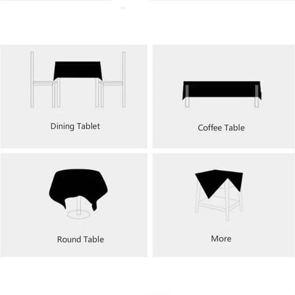 Square Lattice Embroidered Tablecloth, Tassel Border displayed on icons for dining table, coffee table, round table and more