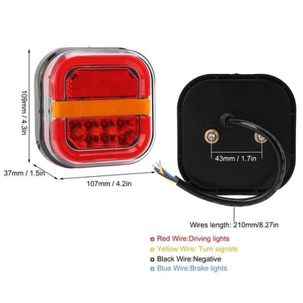 Square Trailer Taillight Two Pack For Trucks Easy Replacement - Compact 28 LED rear light with wiring and dimensions for trailers and RVs