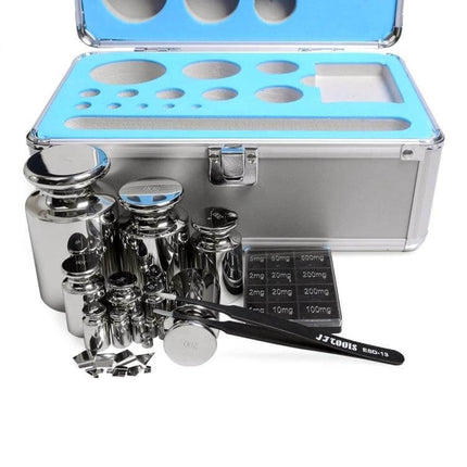 Stainless Steel Standard Weights 25-Piece Set for Precise Weighing – polished weights, tweezers and foam-lined storage case for lab calibration