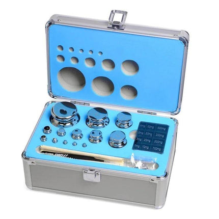 Stainless Steel Standard Weights 25-Piece Set for Precise Weighing – polished stainless weights in foam-lined case from 1 mg to 1 kg for calibration